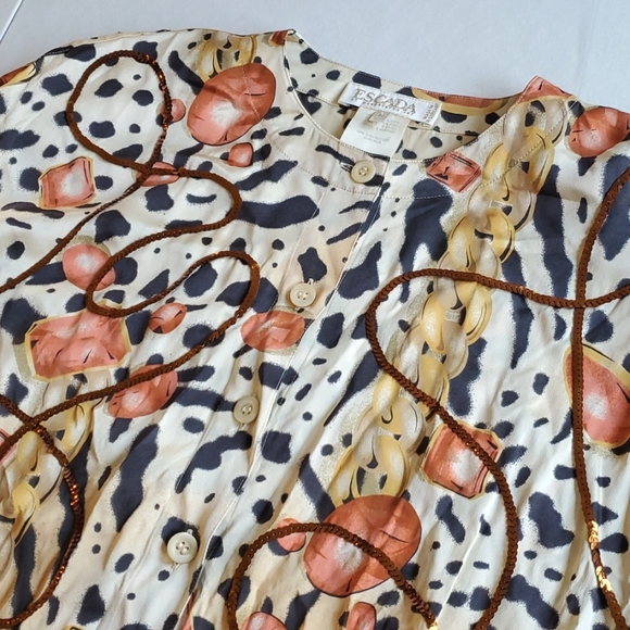 ESCADA Vintage 100% Silk Button Closure Sequin Detail Blouse - Picture 2 of 6